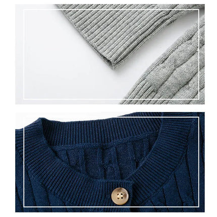 England Style Kids Knitted Sweater Twisted Button Cardigans Full Sleeve O Neck Boys Girls Cotton Jumper Children's Jacket Coat