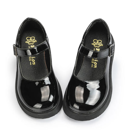 KIDSUN SIZE 26-35 Kids Girls Shoes Flats Comfort Shiny Rubber Oxford School Uniform Shoes Black Shallow Party Dress Casual Shoes