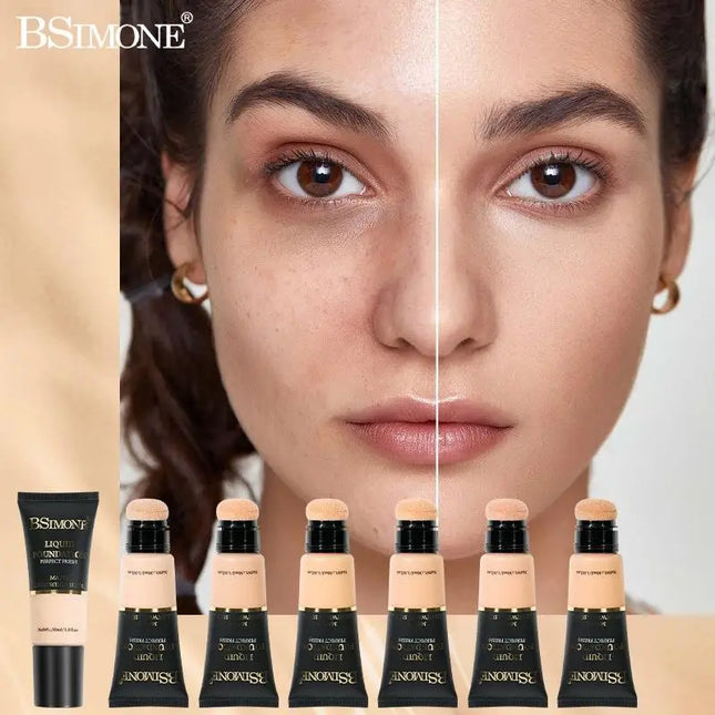 BSIMONE Coverage Foundation Long-Lasting Oil Control Waterproof Liquid Foundation Matte Finish Concealer With Sponge Brush Head