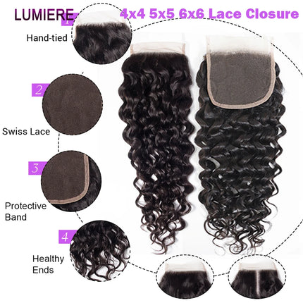 Lumiere HD 6X4 9x6 Lace Closure Water Wave Pre Plucked Swiss Closure Only Natural Black 100% Virgin Raw Human Hair On Sale 20A