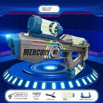 Summer Fully Automatic Electric Water Gun with Light Rechargeable Continuous Firing Party Game Kids Space Splashing Toy Boy Gift