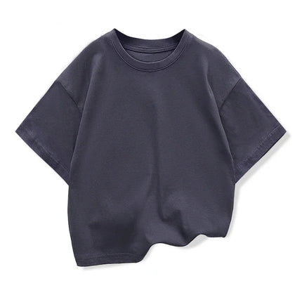 Kids Dropped Shoulder Short-sleeved T-shirt Summer New Pure Cotton Round Neck Loose Bottoming Shirt Student Sportswear 2-10Y