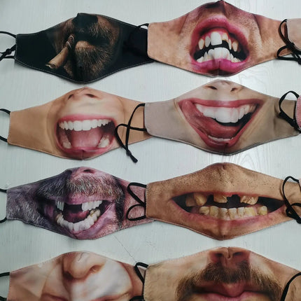 Personalized Social Funny 3D Facial Expression Masks Women Men Prom Party Ride Breathable Mouth Face Mask Creative Printed Masks