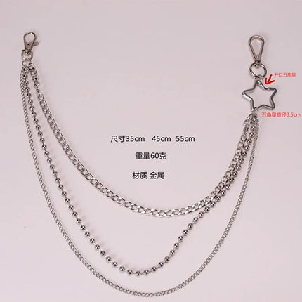 Punk Metal Cross Star Layered Chain Keychain For Women Men Waist Key Chain Wallet Jeans Hip-hop Pants Harajuku Belt Jewelry Gift