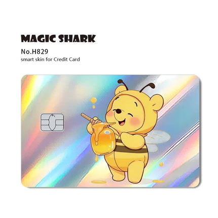 Magic Shark Mickey Minnie Stitch Donald Duck Bear Princess Holographic Film Shinny Laser Skin Sticker for Debit Credit Card