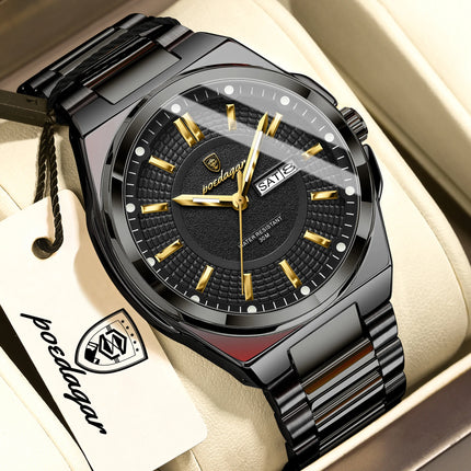 POEDAGAR Luxury Business Men's Watches Stainless Steel Waterproof Luminous Men's Watch Date Week Quartz Original Men's Wristwatches