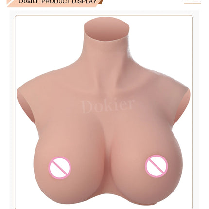 Dokier H R S Cup Oversize plus Realistic Silicone Breast Forms Fake Boobs Breast Plates[Round neck silicone filled boobs