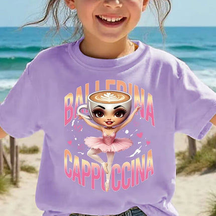 Italian Brainrot Cute Meme T-Shirt for Girls Clothes Ballerina Cappuccino Print Tee Tops Pink Summer Kawaii Outfits Streetwear
