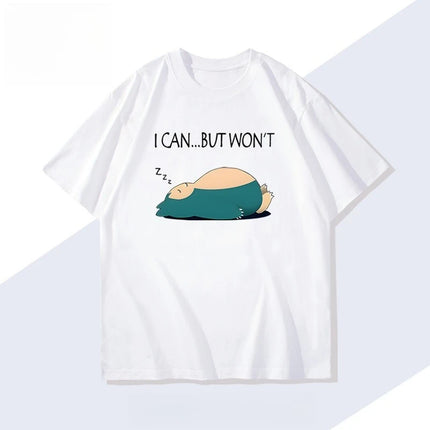 Men's New  Pokémon Handheld Game Snorlax T-shirt Summer New Men's and Women's Japanese  Trend Loose Casual Short-sleeved Top