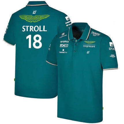 Aston Martin Racing Team Training Street Style Button Polo Shirt Fernando Alonso 14 Men's And Women's Short Sleeve Clothing