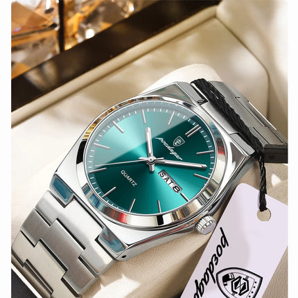 POEDAGAR Exquisite Business Men's Watch Stainless Steel Waterproof Luminous Man Wristwatch Date Week Classic Men's Quartz Watches