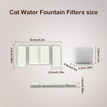 Cat Water Fountain Filter Activated Carbon 8 Replacement Filters and 4 Pump Sponge for Stainless Steel Pet Water Dispenser