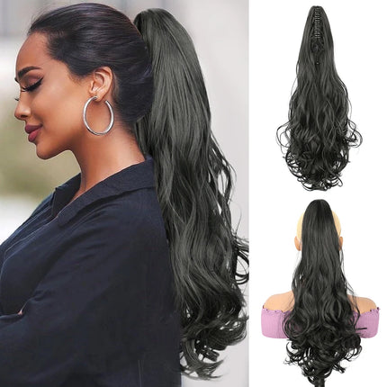 18 Inch Curly Wave Claw Clip In Ponytail Hair Extensions Synthetic Layer Wavy Claw Pony Tail Hairpieces For Women Daily Use
