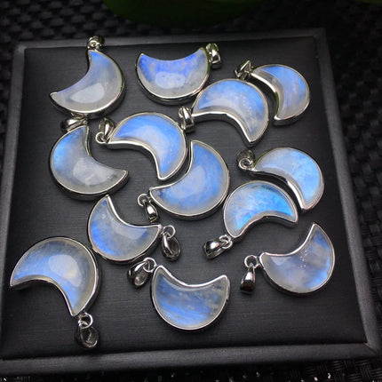 1 Pc Fengbaowu Natural Blue Moonstone Moon Pendant 925 Sterling Silver Reiki Healing Stone Jewelry Gift DIY Accessories