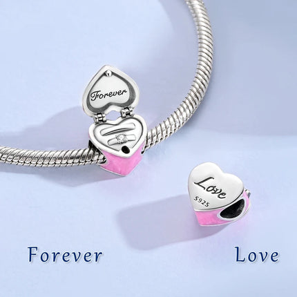 2026 Romantic Pink Color Charms Bead 925 Sterling Silver CZ Zircon Love Heart Pendants Fit Original Bracelet DIY Jewelry Gift