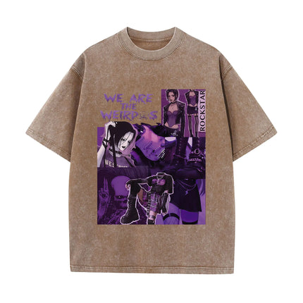 Japanese Anime Nana Osaki Print Vintage Washed T-shirt Harajuku Streetwear Graphic T-Shirt Summer Short Sleeve Cotton T-shirt