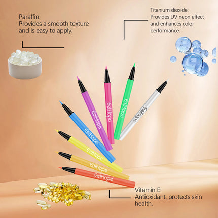 8 Color Christmas Neon UV Luminous Eyeliner Pen Set Glitter Makeup Eye Liner Pencil Tool Waterproof Sweatproof Body Face Makeup