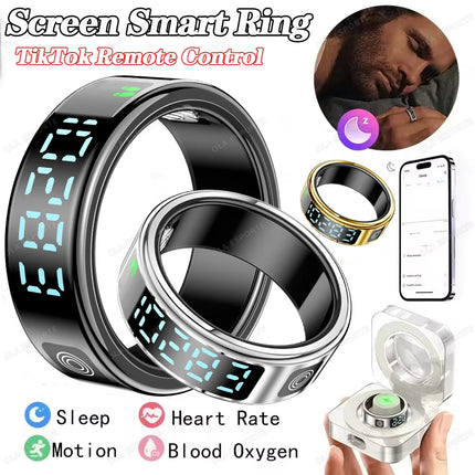 New LED Display Screen Smart Ring 2026 Men Women Heart Rate Sleep Monitoring GPS Motion Real Time IP68+5ATM Waterproof Smartring