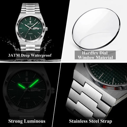POEDAGAR Luxury Original Men's Watch Waterproof Stainless Steel Luminous Men's Wristwatch Date Week Quartz Fashion Watches For Men