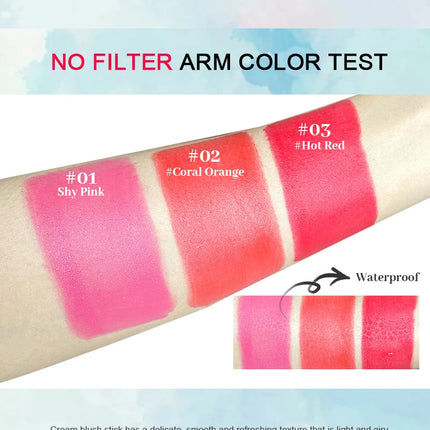 Tinted Mositure Blush Stick Face Pink Cream Cheek Blusher Cosmetics 3 in 1 Makeup Tubes used on eyes cheeks High color rendering