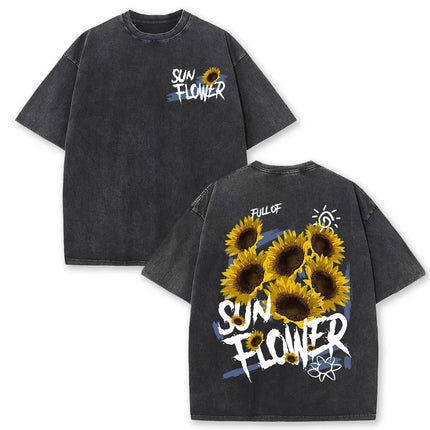 Lift Is Good Beautiful Sunflower Print Washed T-Shirts Women Soft Cotton T-Shirt Street Creative Short Sleeve Summer Casual Tops