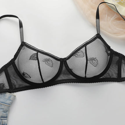 Women's Sexy Embroidered Lips Love Pattern Lace Sexy Underwear Set with Steel Rim Gathering Push Up Breathable Bra Set YS3059