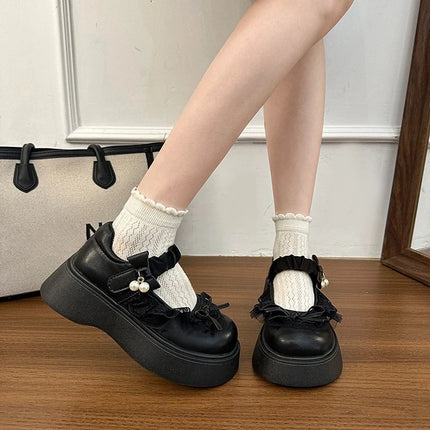2026 Spring Autumn Height Increase Women Mary Jane Shoes Concise Butterfly-knot Single Shoes Ladies Elegant Dress Leather Pumps