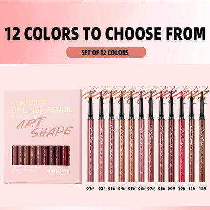 QIBEST Matte Lip Liner Set 12 Colors Nude Shades Lipliner Pen Waterproof Lip Contouring Pencils Lasting Makeup Kits Lipstick Pen