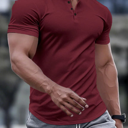Summer Classic Men's POLO shirt, solid-color casual, comfortable, breathable, stand-up collar, short-sleeved muscle sports top