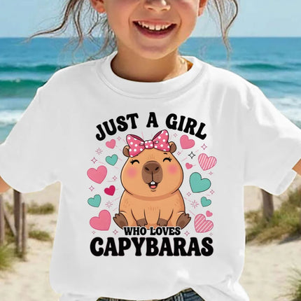 2026 Children's T-Shirt Cute Capybara Cartoon Print Casual Short-Sleeve Tee Summer Children Top O-Neck Fashion T-Shirt for Girls