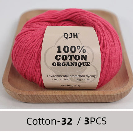 3PCS 100% Organic Cotton Yarn Machine Washable For Adult Baby Sweaters/Gloves/Scarves/Hats Etc. 50 gr (1.76 oz) 125 m (136 yrd)