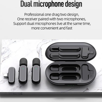 Wireless Lavalier Microphone with Charging Box Audio Video Noise Cancel Record Plug-and-Play Mic for IOS Android