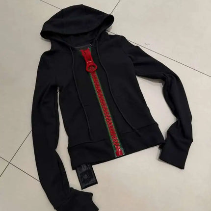 Vintage New Women Street Style Large Zipper Sports Hoodie Y2K High Street Harajuku Slim Fit Men and Women Top