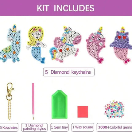 5pcs 5D Diamond Painting by Numbers Make Your Own GEM Keychains Unicorn Mermaid Arts Crafts Kids 8-12 Age Easter Basket Stuffers