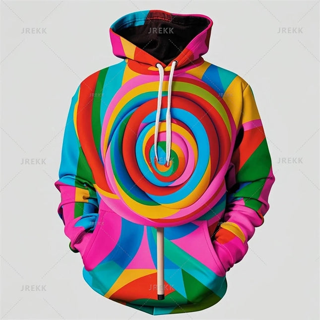 Rainbow Colored Lollipops Men's Hoodies Funny Cute Kids Design Oversize Sweatshirt Long Sleeves Sports Clothing Autumn Hooded