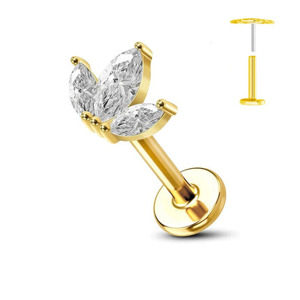 ASTM F136 G23 Titanium Flower Threadless Earring Piercing Petals Leaf Heart Butterfly Pin Daith Conch Push in Labret Stud