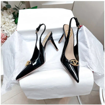 Women's pointed high-heeled sandals for women's summer 2025 new style pointed high-heeled shoes with metal buckle single shoes