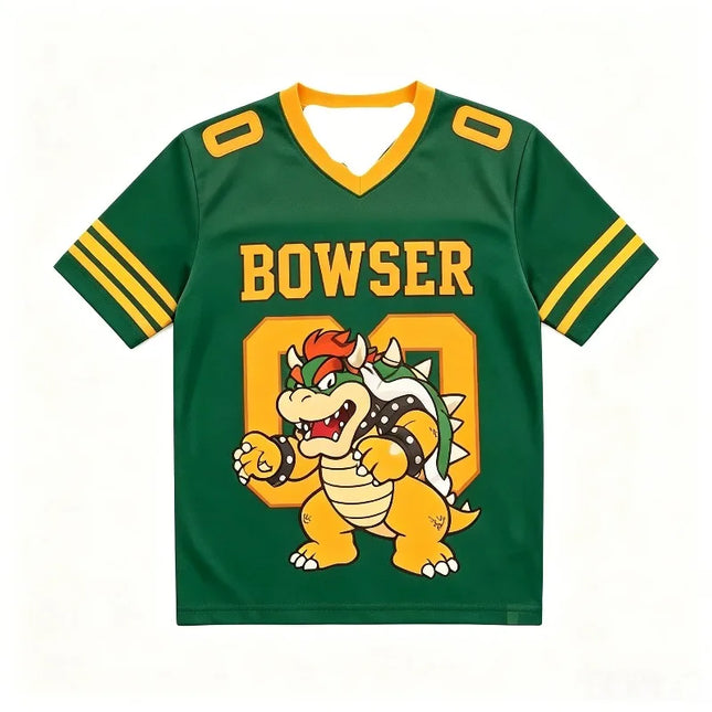 Super Mario Bros Kids Jersey T-shirt V-neck Short Sleeve Boys Girls Casual Summer Tops Cartoon Game Streetwear Children Tee 3-14Y