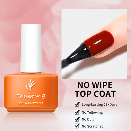 Tonitu G 7ml Nail Gel Top Coat Base coat No Wipe UV LED Varnish Sealing Shining Clear nails art for professionals
