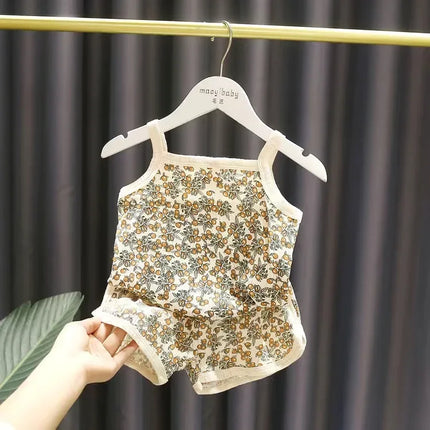 Baby Clothes Sets Summer Toddler Girl Strap Suits Cotton Printing Kids Boy Tops Tee and Shorts Infant Tracksuit Newborn Set