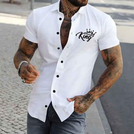 2026 New Men's Short-Sleeve Shirt, Stylish Crown Print Pattern, Slim Fit, Versatile, Simple Shirt, Multiple Colors Available