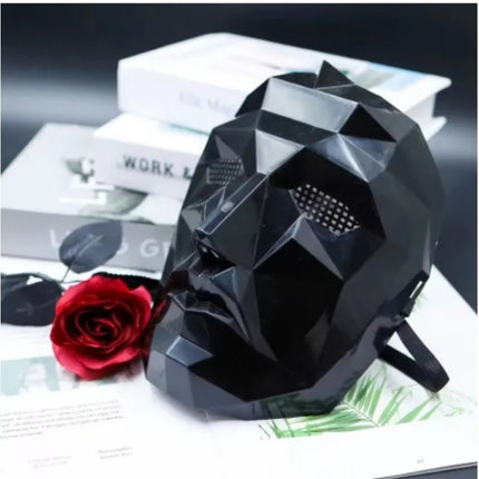 Futuristic Geometric Party Mask  Black Tech Style with Breathable Mesh Eyes  Mouth - Perfect for Halloween Cosplay Theme Parties