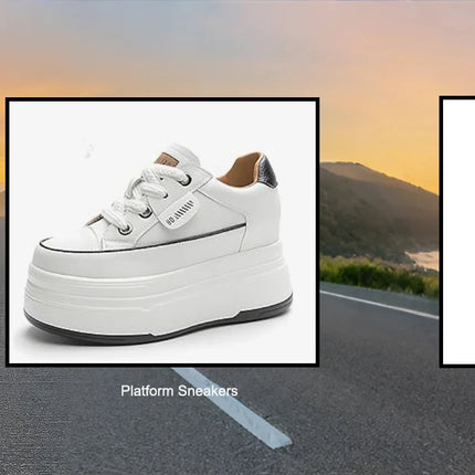 Fujin 9cm 3 inch comfortable platform sneakers for women Genuine Leather Women Vulcanized Shoes Platform High Heels Casual Shoes