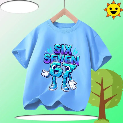 Kids T-Shirts Fashion Oys Girls Cotton Tee Italian 67 Casual Children Clothes Top Summer 67 Six Seven Cool Funny Printed T-shirt