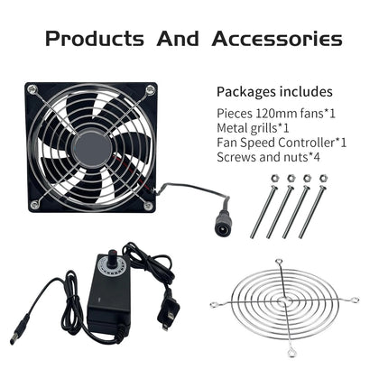 High Speed Axial Muffin Fan 110V 120V AC 120mm x 38mm Dual Ball for DIY Cooling Ventilation Exhaust Projects