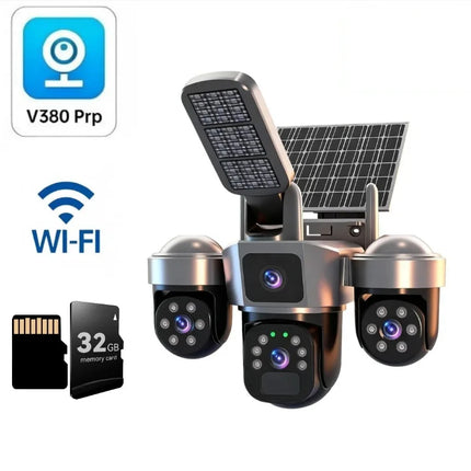 V380 8K 15MP WiFi Solar Camera With Solar Lighting 3-Screen Security Protection Wireless WiFi Solar Outdoor Surveillance