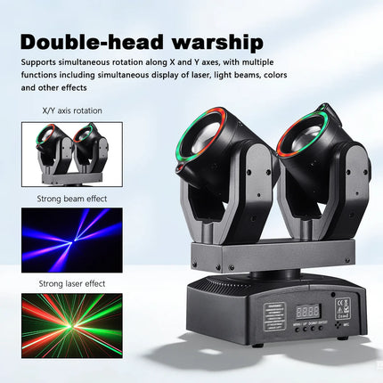 Mini Double Head Moving Head Beam Light With Aperture Remote Control DMX512 DJ Disco Bar Christmas Birthday Party Effect Light