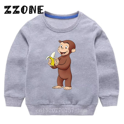 Kids Curious George Monkey Cute Cartoon Sweatshirts Children's Hoodies Baby Cotton Pullover Tops Girl Boy Autumn Clothes,KYT5266