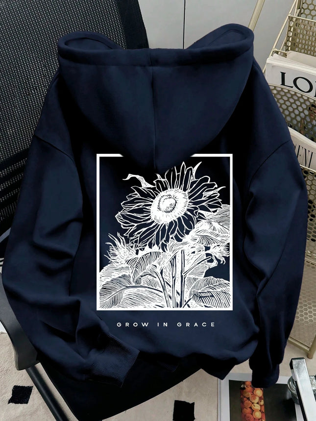 Womens Cotton Hoodie Light Color Loose Fit Autumn Winter Warmth Casual Streetwear Cocktail Glass with Lemon Slice Mint Leaves