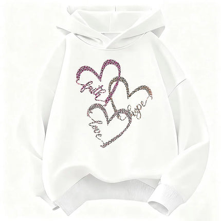 Hoodies Leopard Print with Love Heart Design Children's Sweatshirt Cute Hoody for Boys Girls Autumn Spring Casual Clothes